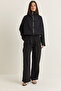Women's Black Accessory Detailed Zippered High Collar Lined Jacket Palazzo Trousers Set 2826 60286501