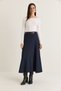 Women's Navy Blue Belted A-Line Pieced Long Skirt 4420 60286523 - 2