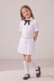 Girl's Black Ribbon Short Sleeve Pearl Detailed Ruffle Sleeve Pocketed Shirt Yellow Chain White Pleated Skirt April 23 October 29 Show Outfit - 3