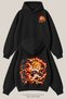 Unisex Demon Slayer Rengoku Printed Front and Back Design Oversize 3 Threaded Inner Ribbed Hooded Sweatshirt