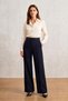 Women's High Waist Double Button Detailed Wide Leg Black Palazzo Trousers - 2
