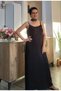 Black Ankle-Length Viscose Dress with Rope Straps and Combed Cotton Fabric - 6