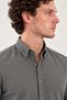 Gray Slimfit Cotton Oxford Lycra Collar Buttoned Long Sleeve Men's Shirt G490 - 6