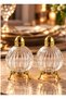 2-Piece Origami Model Gold Color Metal-Stand Glass Salt Shaker Set