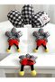 New Trend Fluffy Plush Mickey Rocking Tail Footed Black and White Plaid Bagel Rubber Buckle - 2