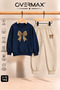 Leopard Patterned Ribbon Printed Children's Crew Neck Sweatshirt Tracksuit Set - Ages 3-12