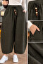 Women's Plaid Patterned Parachute Fabric Elastic Balloon Pants-51473-Brown - m - 2