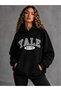 Adult Women's Black Hooded Printed 3 Thread Ribbed Winter Sweatshirt