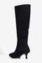 Women's Suede Boots Pointed Toe Short Heeled Zippered Clea Black - 3