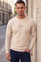 Men's Slim Fit Jacquard Textured Beige Sweatshirt – Lycra Soft Textured Crew Neck with Embroidery 2708516