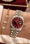 Round Case Gold Silver Claret Red Women's Wristwatch - 3 Atm Water Resistant Steel Band Japanese Movement Gift Special Boxed Hmby2079C4 - 3