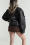 Crinkled Leather Lined Women's Coat - 4
