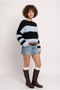 Women's premium striped cropped knit sweater with yarn detail - 3