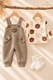 Baby Boy Set - Bear Patterned Long Sleeved T-Shirt - Socks - Salopet 3-Piece Set - 3