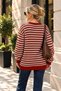 Women's Red Colored Striped Oversize Crew Neck Sweater - 2