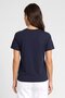 Women Round Neck Short Sleeve Embroidered T-Shirt, Navy - 4
