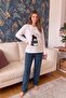 White Penguin Patterned Women's Fleece Plush Pajama Set - 6