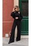 Velora Women's Black 3-Piece Bolero High Neck Off Shoulder Blouse Elastic Waist Knitwear Trousers Set - 6