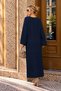 Women's Indigo Indigo Crew Neck Knitted Motif Long Length Loose Knitwear Dress - 2