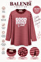 Women's Combed Cotton Fabric Letter Printed Crew Neck Striped Tunic 390.2 - 2