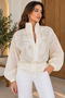Pearl-Embellished Sequined Chiffon Jacket with Zipper - 3