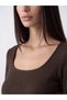 Nevavm Brown Ribbed Plain Super Skinny & Extra Narrow Long Sleeve Women's Bodysuit with a Difference - 3