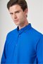 Navy Blue Buttoned Collar Long Sleeve Slim Fit Cotton Shirt 1004260235 - 4
