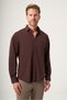 Brown Soft Collar Knitted Slim Fit Stretchy Shirt 1004265170 - 3