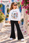 Winter, Spring, and Autumn Girls' Black Spanish Flared Bottoms and White Sweat Top