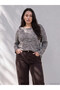 Nevavm with Difference Lcw Curve Mixed Combed Patterned Oval Collar Long Sleeve Women's Blouse