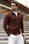 Brown Knitted Patterned Double Zipper Men's Knitwear Cardigan E7537 - 5