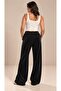 Plus Size Velvet Textured Ribbed Wide Leg Trousers - 3