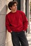 Men's Regular Fit Normal Cut 3 Thread Non-Threaded Crew Neck Seasonal Sweatshirt - Claret Red - 7