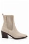 Peony Women's Leather Country Western Style Pointed Toe Thick Block Heeled Short Boots - 3