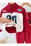 High Collar Zipper Detailed Top and Bottom Set for Boys with Writing on the Front - 4