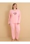 Fawn 1108 Interlock Large Size Cloud Patterned Winter Home Women's Pajama Set - 5
