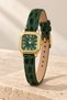 Snooc Women's Wristwatch Green Dial with Gold Color Geometric Case Roman Numeral Pattern Green Band Elegant Vintage Analog Watch