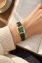 Snooc Women's Wristwatch Green Dial with Gold Color Geometric Case Roman Numeral Pattern Green Band Elegant Vintage Analog Watch - 2
