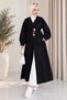 Women's Double-Breasted Collar Bronchial Detailed Belted Denim Jeans Kimono - Trench Coat - 7