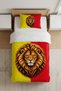 Yellow Red Lion Patterned Single Duvet Cover Set - with Sheets