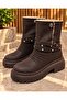 Women's Brown Fur-Lined Daily Boots with Drawstring Detail and Dual-Use Thick Sole - 5