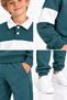 Boy's Polo Collar Striped 3 Thread Ribbed 2-Piece Set - 4