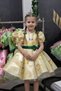 Yellow Banana Patterned Shiny Satin Girls' Dress with Belted Balloon Sleeves Birthday Special Occasion