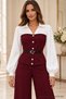 Women's Long Sleeve Shirt with Collar, Front Buttoned, Beltless, Waist-Fitted Blouse and Wide-Legged Trousers Two-Piece Set, Stylish Office Outfit - 3