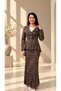 Women's 3-Piece Brooched Polka Dot Jacket Skirt Set - Back-Adjustable Jacket, Long Fish Skirt, and Blouse-Fitted Jacket