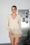 Women's Lace Detailed V-Neck Lace-Up Knitwear Cardigan
