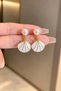 White Sea Shell Figured Gold Dangle Earrings - 6