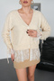 Women's Lace Detailed V-Neck Lace-Up Knitwear Cardigan - 4