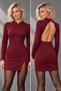 Hakim Collar and Open Back Detail - Women's Long Sleeve Slit Crepe Dress