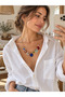 Solana Colorful Figured Charm Detailed Necklace for Women Navy Blue - 3